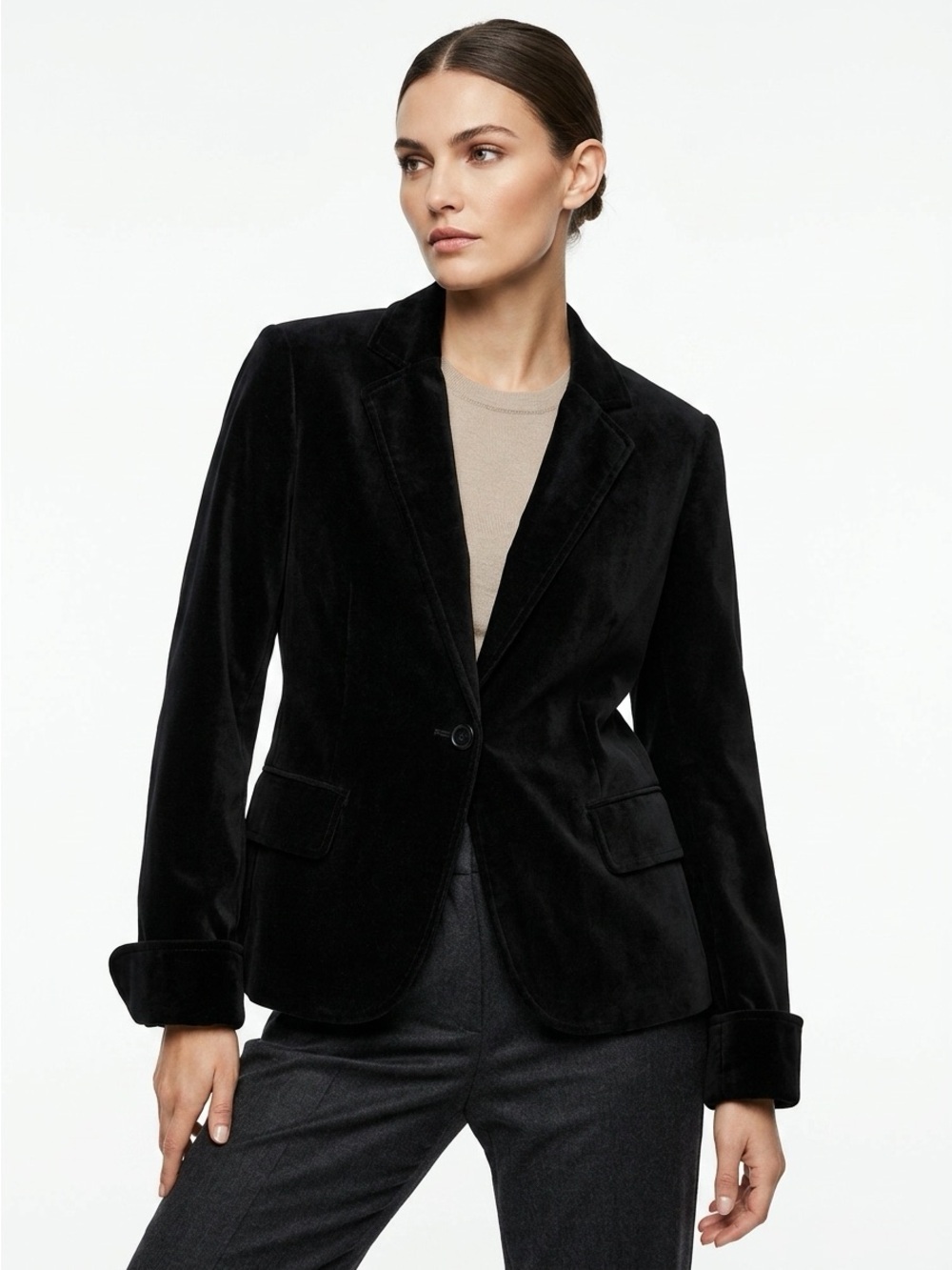 Garnet Hill Single Button Stretch Velveteen Blazer Black Size 12
